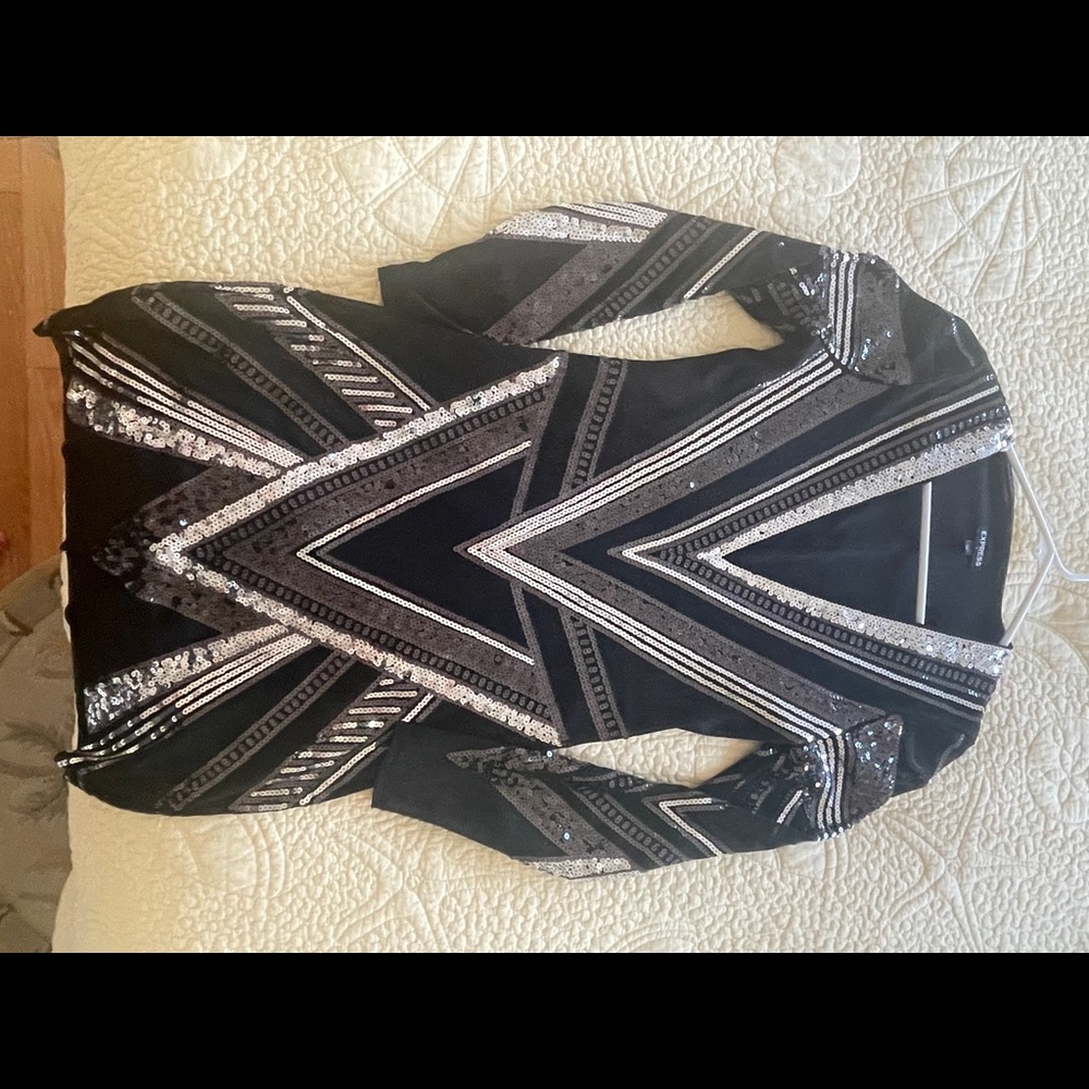 Express Sheer, Black & Silver Pattern Dress - image 6